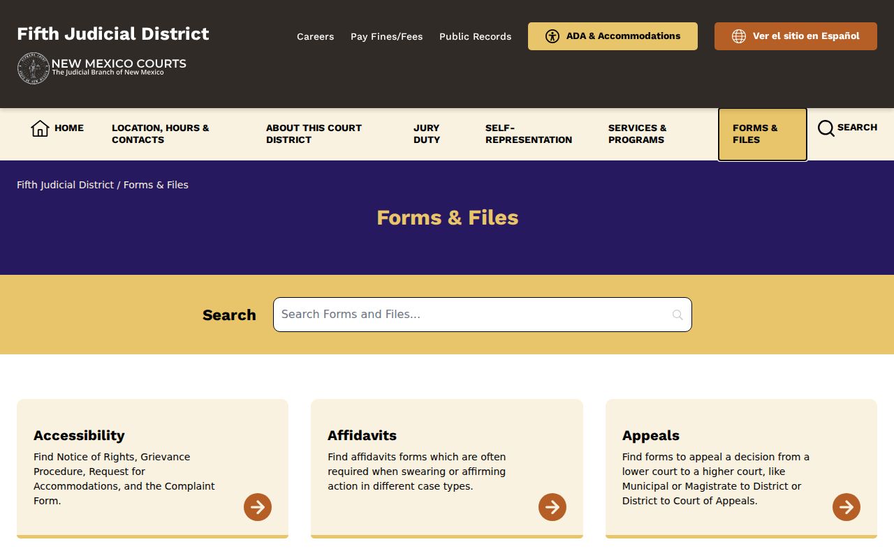 Fifth Judicial District public access research page for New Mexico court searches