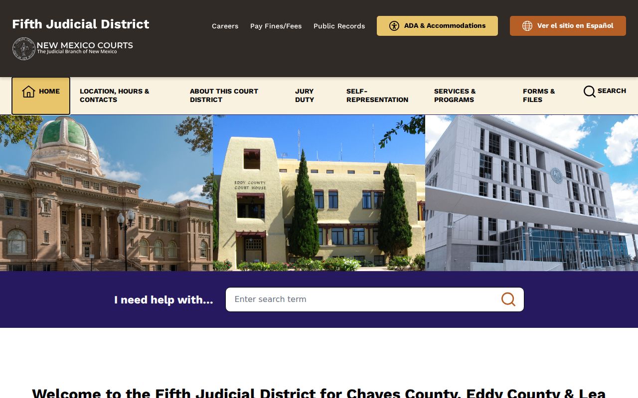 Fifth District official court homepage used for Lea County court and payment routing