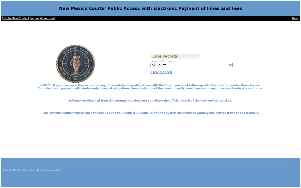New Mexico Courts public Case Lookup entry page for Lea County records