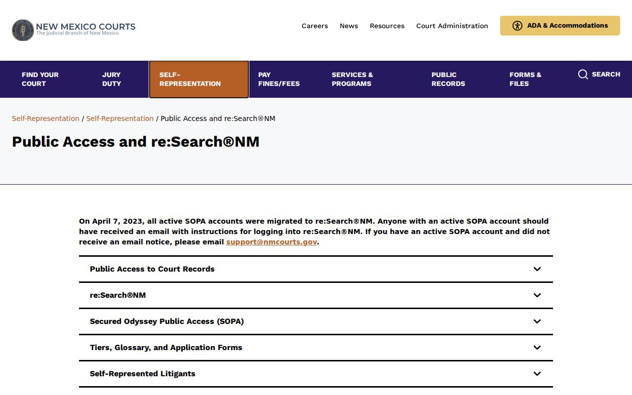 New Mexico public-access research page showing official state court and public-record pathways