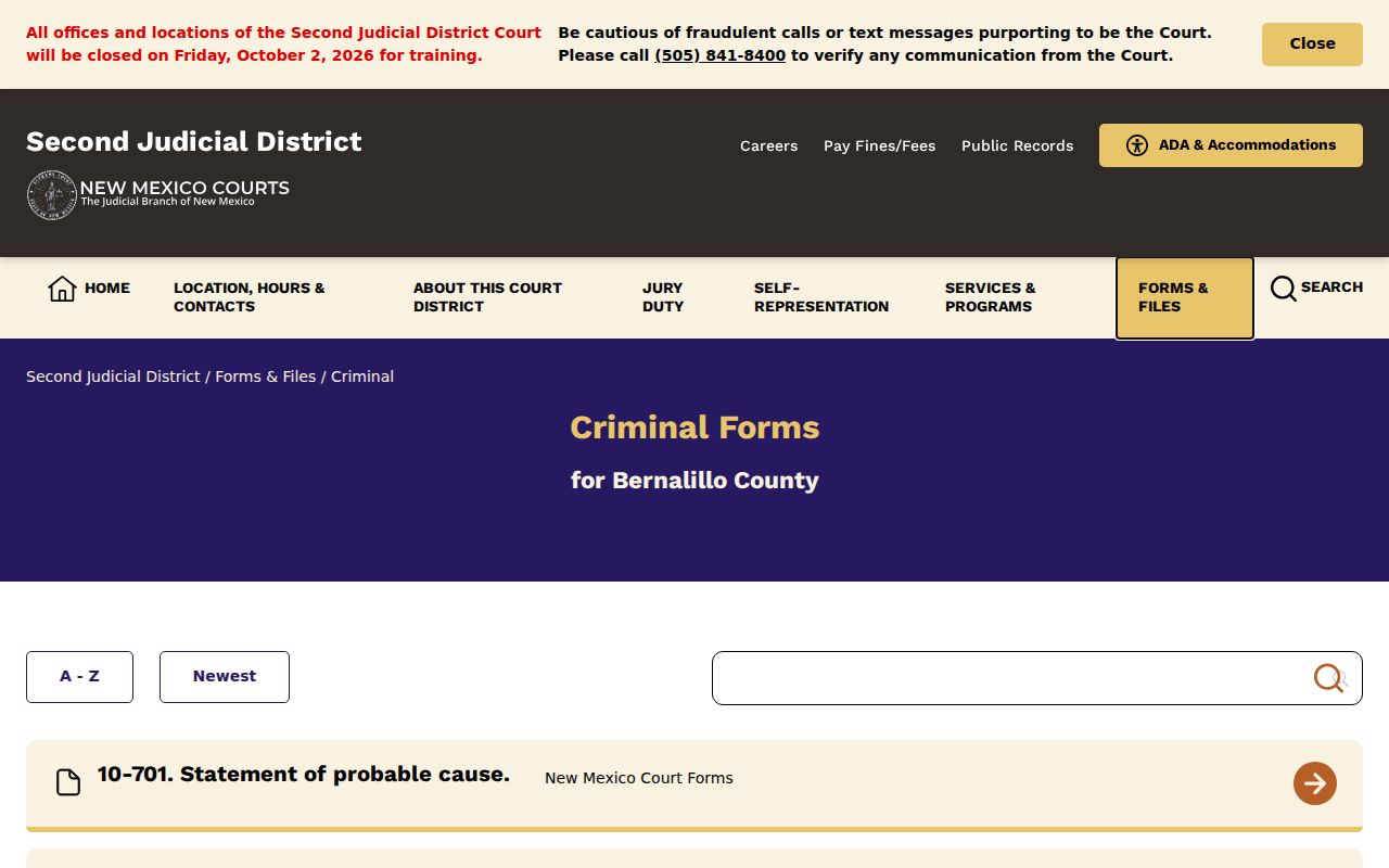 New Mexico criminal forms index showing official warrant and court-process forms