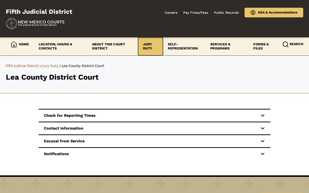 Lea County District Court page used as a court-routing reference for Tatum records