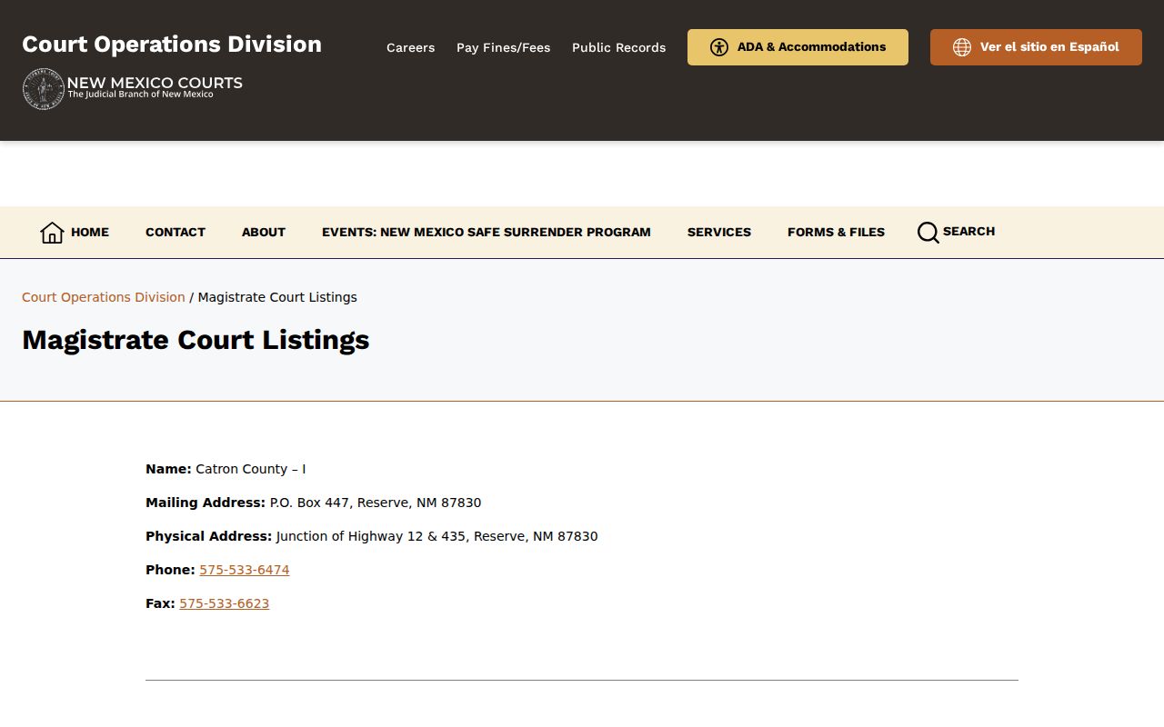 New Mexico magistrate court listings used to verify Jal and Eunice court routing